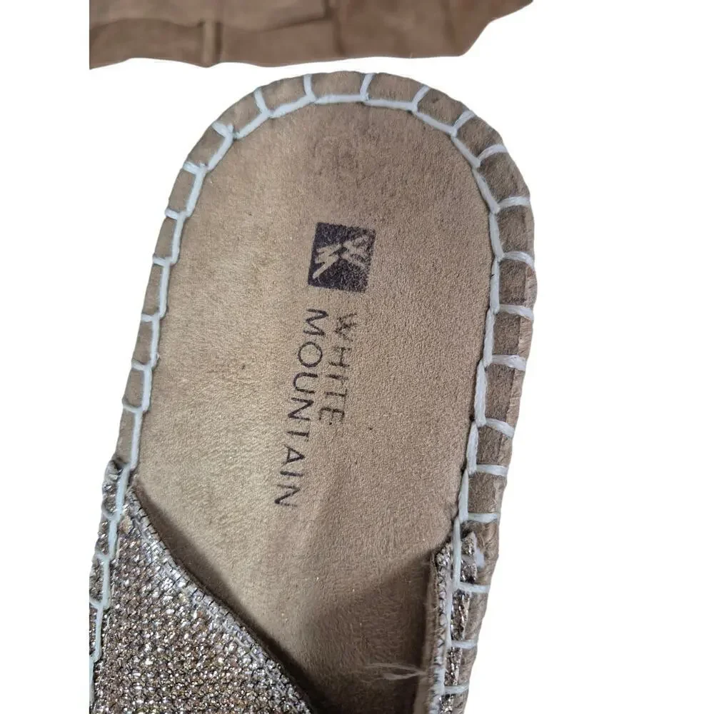 White Mountain Beachball Gold Metallic Wedge Thong Sandals Rope/Stitch Sz 9